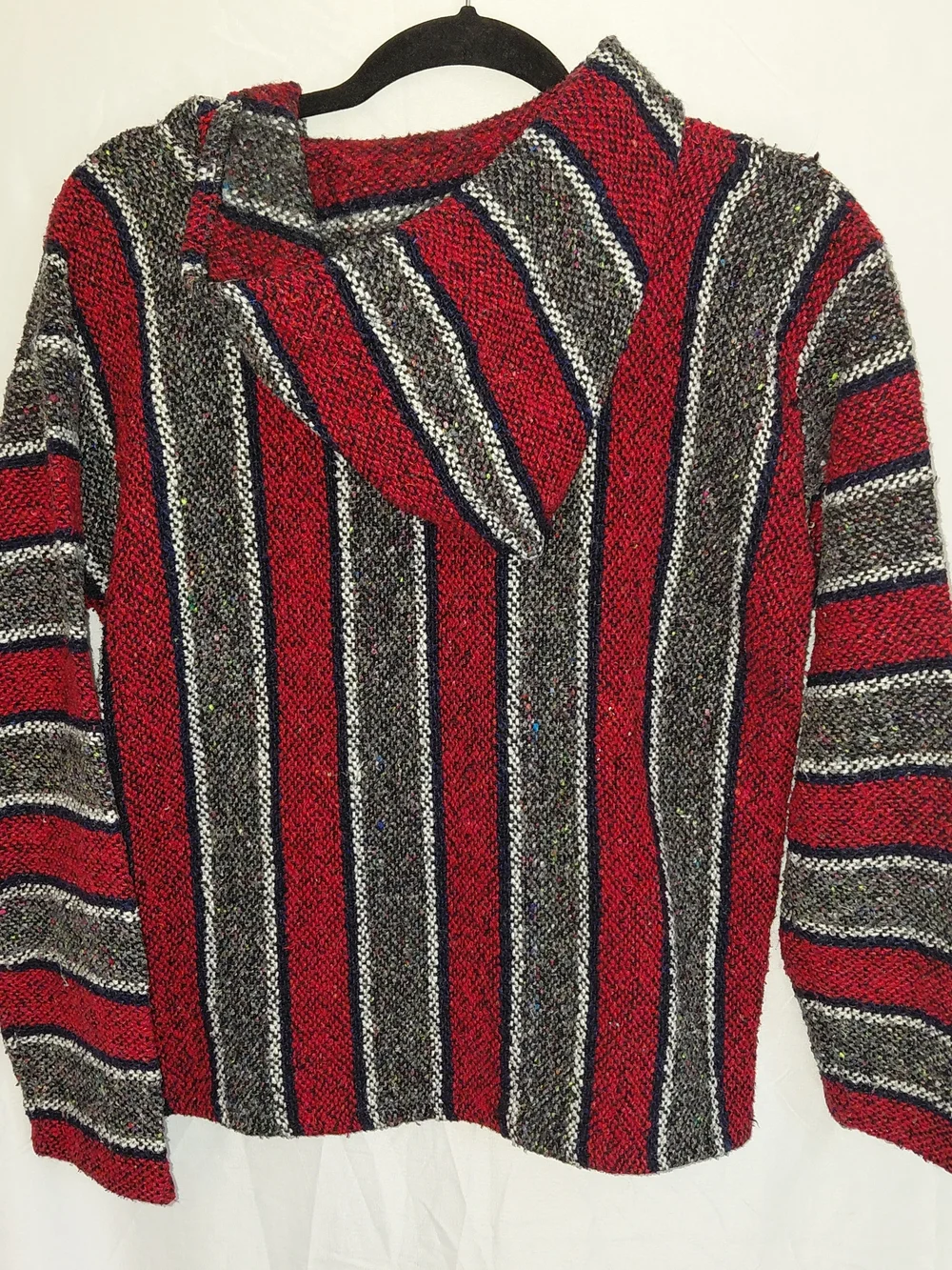 Men’s Striped Baja Pullover Sweater Hoodie - Red & Black. #2209